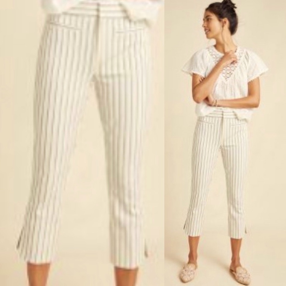 Anthropologie essential slim trousers cream/lavend